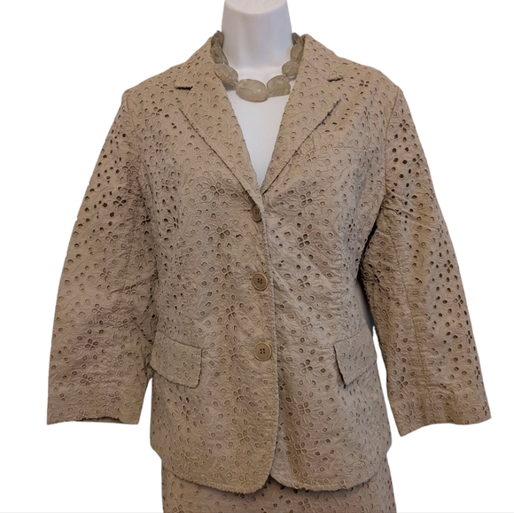 TALBOTS Eyelet Skirt Jacket Suit Tan Neutral Business Polished Set 12 - Picture 2 of 16
